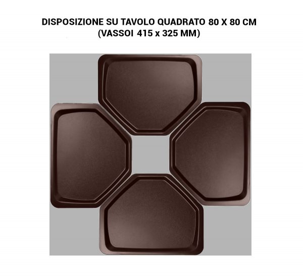 disposizione dei vassoi trapezoidali su tavolo 80x80cm