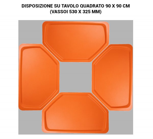 disposizione dei vassoi trapezoidali su tavolo 90x90cm