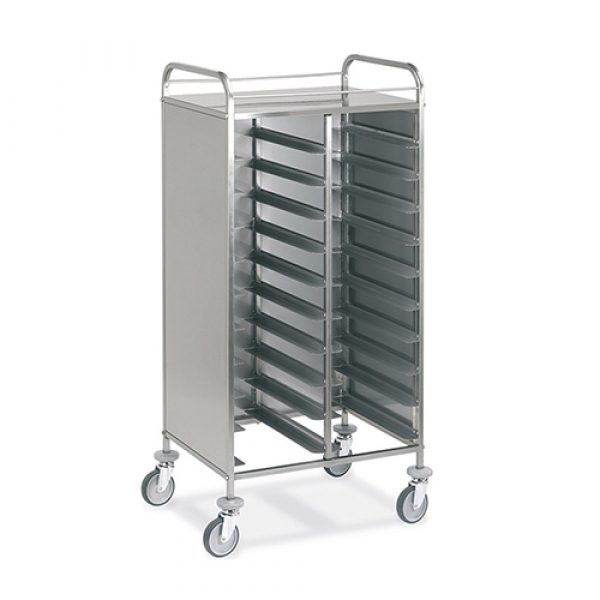 carrelli portavassoi GN-EN con pannelli laterali e piano superiore inox
